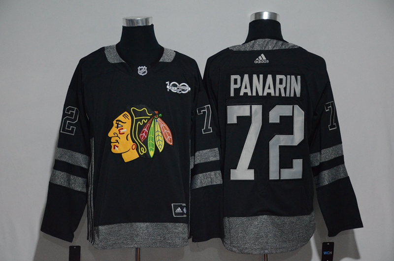 NHL Chicago Blackhawks #72 Panarin Black 1917-2017 100th Anniversary Stitched Jersey